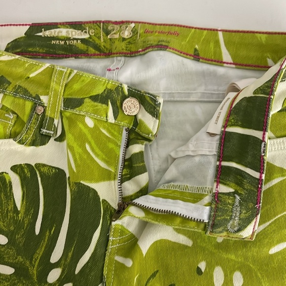 Kate Spade Broome Street Havana Leaf Cropped Jeans Size 28 Green Boho Tropical - Picture 5 of 11